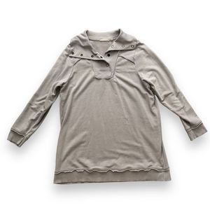 Soft Surroundings 1X button Terry sweater sweatshirt cowl neck grey greige tunic